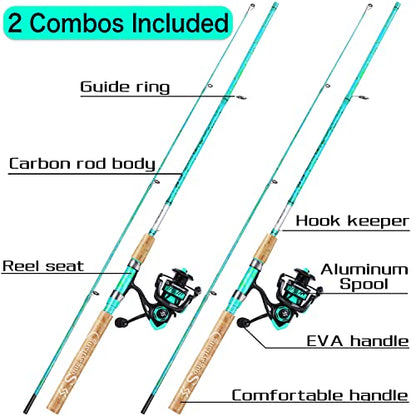 Sougayilang Fishing Rod and Reel Combo, 2-Piece 5-Foot 6-Inch Graphite & Fiberglass Rod, Durable and Strong, Quickset Anti-Reverse Fishing Reel (1Pack/2Pack) - color: Spinning Combo - 2 PACKS