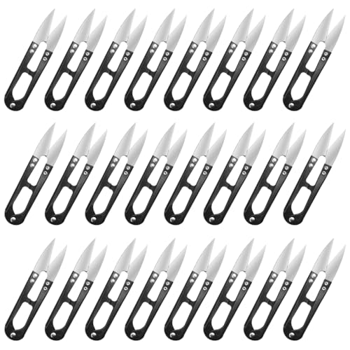 24Pcs Sewing Scissors U shaped Small Snips Clippers Trimming Nipper Embroidery Clippers Cutter Mini Cutting thread Cross Stitch Scissors for DIY Art Project Household Supplies(Black) (24)