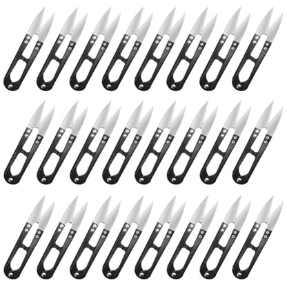 24Pcs Sewing Scissors U shaped Small Snips Clippers Trimming Nipper Embroidery Clippers Cutter Mini Cutting thread Cross Stitch Scissors for DIY Art Project Household Supplies(Black) (24)