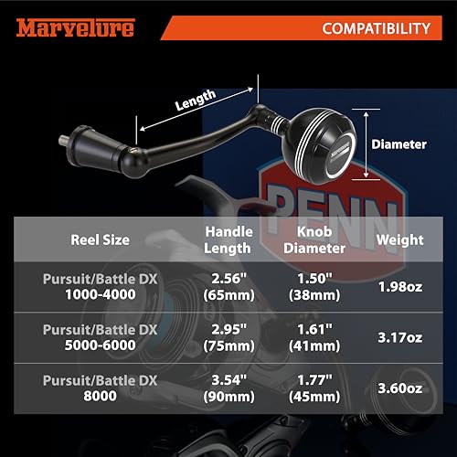 Foldable Power Handle for Penn Pursuit III IV, Battle III IV DX, Conflict I Spinning Fishing Reel Replacement Handle - size: For Pursuit 8000 Thread