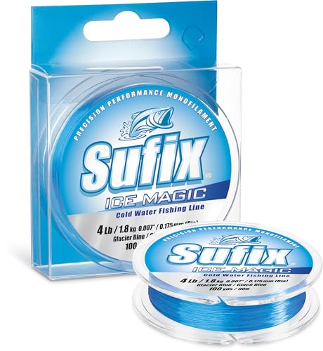 Sufix Ice Magic Fishing Line, Low-Temperature, All-Purpose Ice Fishing Monofilament for Smooth Handling and Cold-Weather Performance, 3 LB, Glacier Blue