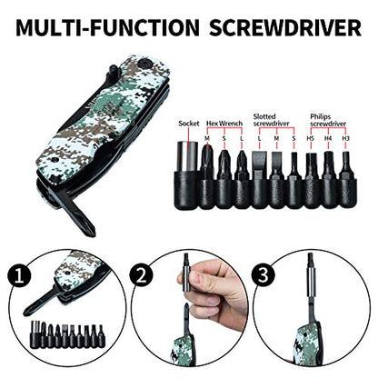 SIUPRO Multitool Pocket Knife Set for Men, Multipurpose 9-in-1 screwdriver kit, Multi Tool Pliers for Camping, Survival with Nylon Sheath, Gifts Idea, Camo - style: Camo