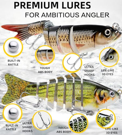 6PCS Fishing Lures for Freshwater or Saltwater,Topwater Fishing Lures, Multi Jointed Swimbaits, Amazing Fishing Gear Gifts for Family Fishing, Lifelike Slow Sinking Swimming