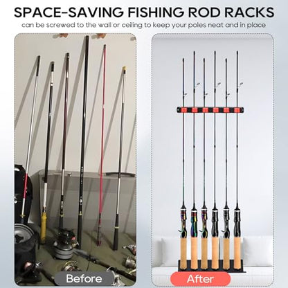 Axlksia Fishing Rod Holder Wall Mount, 1 Pair Fishing Pole Holders for Garage, Boats, 6 Fishing Rod Storage Racks (Vertical Red) - color: Vertical Red
