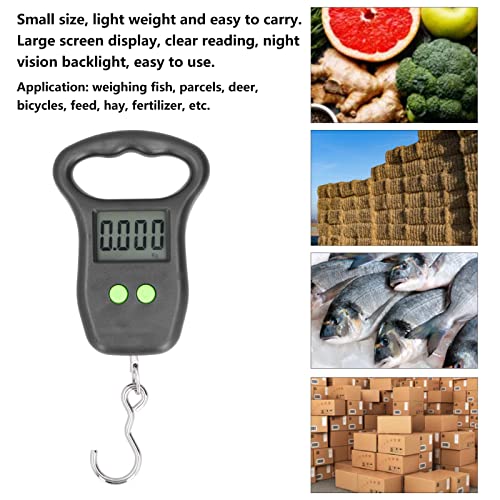 Digital Hanging Scale, Portable Accurate Electronic Weighing with Backlit LCD Display for Travel Fishing ABS Black 50kg 2 AAA Battery Powered