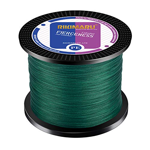 RIKIMARU Braided Fishing Line Abrasion Resistant Superline Zero Stretch&Low Memory Extra Thin Diameter 327-1094 Yds, 4-180LB - color: Moss Green, size: 1094 Yds/0.12mm/15LB