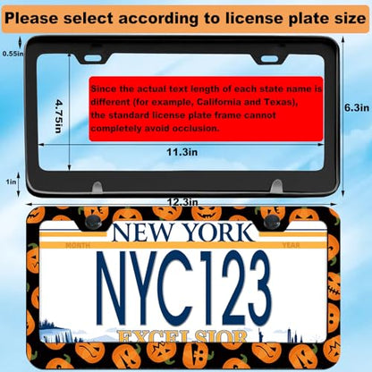 2-Pack Halloween Pumpkins License Plate Frames, 2 Holes Aluminum License Plate Holder for Women Man, License Plate Cover fits US Vehicles 12.3" x 6.3" with Screws Caps & Keychain - color: Halloween-Pumpkins, size: 2PCS