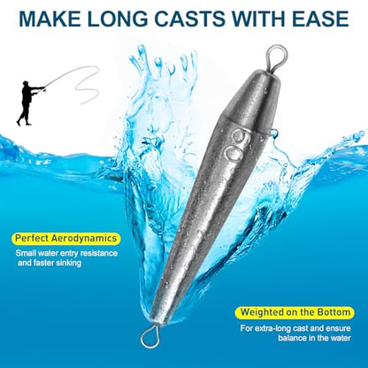 THKFISH Fishing Weights，Inline Trolling Sinkers Fishing Weights Sinkers Double Ringed One Piece Wire Lead Fishing Weights,Torpedo Sinkers Saltwater Freshwater 1oz-3.5oz, silver - size: 3.5oz 6pcs