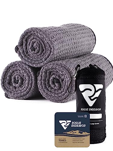 Rogue Endeavor Fishing Towels (Pack of 3) – Microfiber Towels for Fishing with Belt Loop and Carry Bag (Gray)