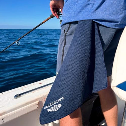 Mackenzie’s Signature Fishing Towel - 3 Pack Fishing Towel – 15 X 15 | Gifts for Fishermen, Cooks, Mechanics, Tradesmen, Fast Drying, Waffle Weave, Fishing Gear
