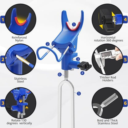 DZrudun Fishing Rod Holder for Ground, Fishing Pole Holders for Ground 2/4PCS, Rod Holders for Bank Fishing with Long Drill Stake Rod Stand for Shore, Beach, Mud, Catfish, Gift for Men,360° Adjustable - style: 1 Pack Blue Fishing Rods Holder