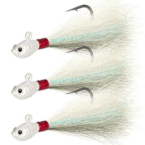 Dr.Fish 3 Pack Bucktail Jig Lure Hair Jig Saltwater Freshwater Lures Surf Fishing Bass Flounder Striper Bluefish Halibut Redfish - color: White (Pack of 3), size: 6 oz