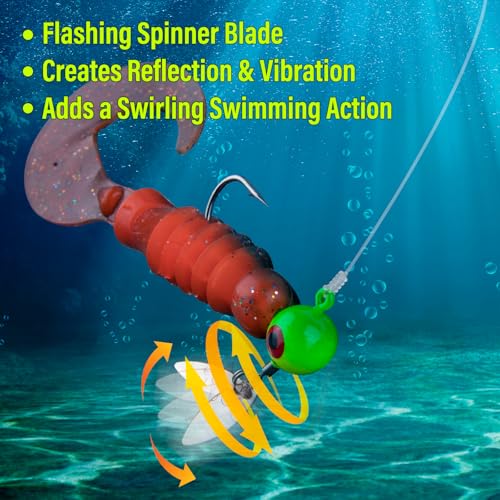 Dr.Fish 10 Pack Underspin Jigs Heads Freshwater Fishing Jig Spinner Stand up Swimbait Bass Walleye Fishing Hooks Willow Blade Round Bottom - color: Firetiger, size: 3/16oz