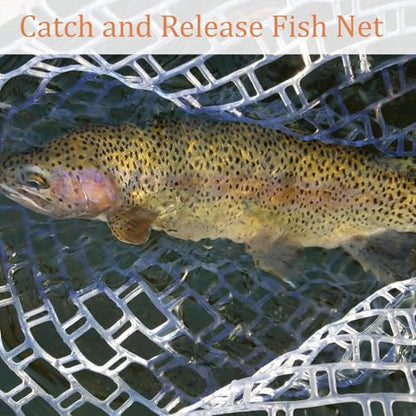 Wooden Frame Fly Fishing Landing Net, Soft Knotless Rubber Mesh, Fish-Friendly for Catch and Release, Freshwater Saltwater, Trout Fishing, Great Gift