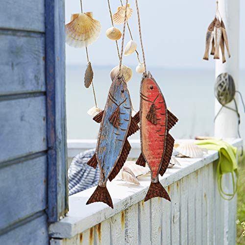 Antique Wood Fish Nautical Decor Decorative Hanging Fish Ornament | Wooden Indoor Outdoor Decorations Wall Art Nautical Theme Mediterranean Style