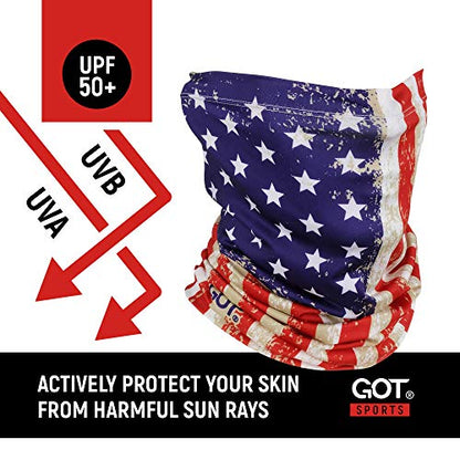 UPF 50+ Fishing Neck Gaiter - UV Face Mask Sun Protection for Men Women | Moisture-Wicking, Quick-Drying, Built-in SPF, UVA/UVB Blocking, Hunting Camo Design, Versatile Headwear - color: Old Glory American Flag
