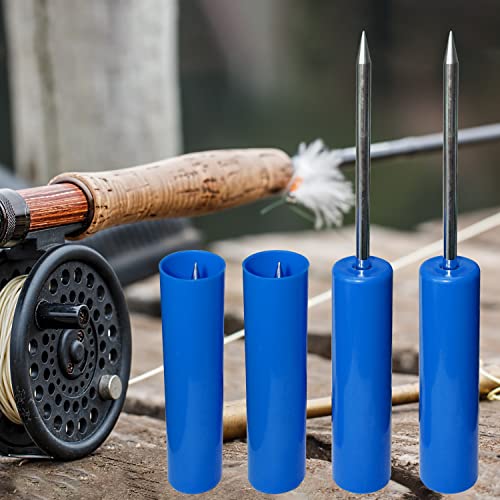 Fishing Rod Holder, 4 Pack Fishing Pole Holders Ground, Rod Holders for Bank Fishing, Beach Support Stand Reinforced PVC, 4 Free Alarm Bells - style: Blue