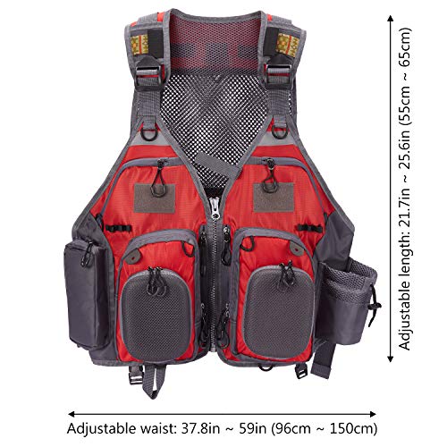 BASSDASH Strap Fishing Vest Adjustable for Men and Women, for Fly Bass Fishing and Outdoor Activities - color: F22 - Red