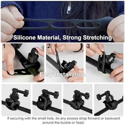 Quick Release 360° Flexible Camera Mount Wrap Band, Flexi Strap Mount, Bike Motorcycle Handlebar Roll Bar Tube Stick Pole Ski Clip Holder for GoPro/Insta360/DJI/Xtra Muse/AKASO Action Cameras - color: S5607