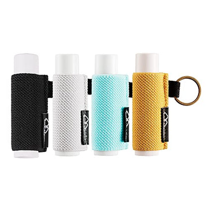 WK IEASON - Lip Balm Holder Keychain Clip On Lipstick Sleeve Tight-Knit Elastic Lip Balm Keychain Holder (Black/Grey/Yellow/Blue) - color: Black/Grey/Yellow/Blue