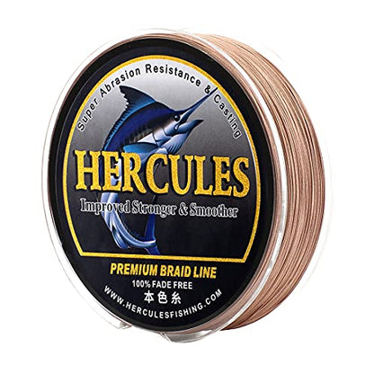 HERCULES Braided Fishing Line, Not Fade, 109-2187 Yards PE Lines, 8 Strands Multifilament Fish line, 10lb - 120lb Test for Saltwater and Freshwater, Abrasion Resistant - color: Brown, size: 15lb (6.8kg)-0.16mm-2187Yds (2000m)-8S