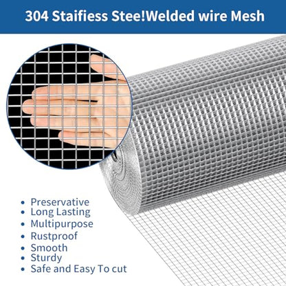 Stainless Steel Welded Wire Mesh, 1/4 inch Hardware Cloth, Chicken Wire Fence Mesh Cage Poultry Garden Plant Support Containment Fence(48in×50ft) - size: 1/4inch 48in x50ft