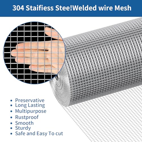 Stainless Steel Welded Wire Mesh, 1/2 inch Hardware Cloth, 19 Gauge Chicken Wire Fence Mesh Cage Poultry Garden Plant Support Containment Fence(48in×50ft) - size: 1/2inch 48in x50ft