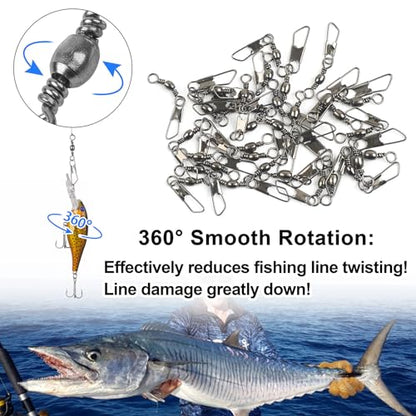 Fishing Swivels Snaps Rolling Barrel Swivels with Safety Snap High Strength Freshwater Saltwater Fishing Snap Swivels Fishing Tackle Accessories Lure Line Connector - style: 125pcs(4,6,8,10,12#)