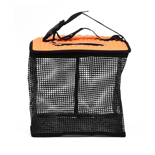 XhuangTech Floating Fishing Basket, Collapsible Fish Basket Portable Fishing Net Storage Cage for Live Caught Fish, Foldable Rubber Coated Bait Minnow Bucket 3.5/10 Gallons Live Well, Orange - size: Small