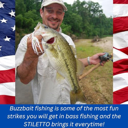 USA BASS Tackle Stiletto Buzzbait Largemouth Smallmouth Spotted Bass Premium Fishing Bait Hover Head Custom Silicon Skirt Mega Bubble Blade Clacker Heavy Duty Hook - color: Threadfin Shad