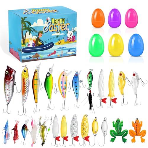 Easter Eggs Lifelike Fishing Lures - 24Pcs Swimbait for Bass Trout Crappie Freshwater and Saltwater, Slow Sinking, Must-Have for Family Fishing, Easter Egg Stuffers