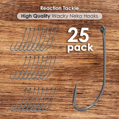 Reaction Tackle Neko Hooks - Weedless Finesse Fishing Hooks for Bass - High Carbon Steel Wacky and Neko Rig Hooks for Soft Plastic Worms (25-Pack) - size: #1/0 Wire Guard