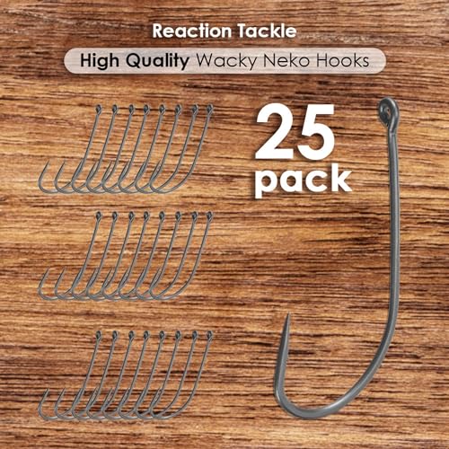 Reaction Tackle Neko Hooks - Weedless Finesse Fishing Hooks for Bass - High Carbon Steel Wacky and Neko Rig Hooks for Soft Plastic Worms (25-Pack) - size: #2 Fiber Guard