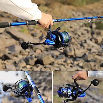 Sougayilang Spinning Reels 10000 Series Surf Fishing Reels, Ultra Smooth Powerful with CNC Aluminum Spool, Inshore & Offshore Saltwater Fishing - color: Blue- SFL10000