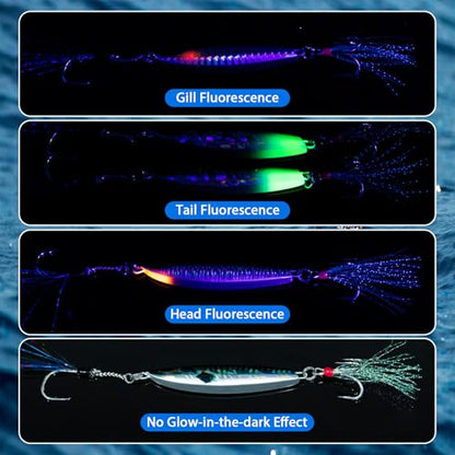 Goture Fishing Jigs, 30g 40g 50g 60g Vertical Jig Saltwater Freshwater, Jig Lures with Assist Hook and Treble Hook, 5PCS Jigging Spoon Lures with Tackle Box, Fishing Jigs for Tuna, Salmon, Bass - color: A2 with Tackle Box, size: 40g