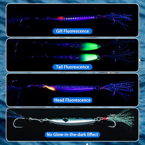 Goture Fishing Jigs, 30g 40g 50g 60g Vertical Jig Saltwater Freshwater, Jig Lures with Assist Hook and Treble Hook, 5PCS Jigging Spoon Lures with Tackle Box, Fishing Jigs for Tuna, Salmon, Bass - color: A2 with Tackle Box, size: 30g