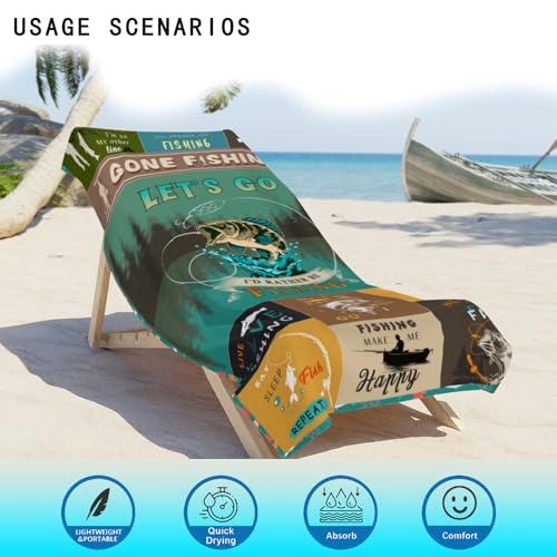 Gifts for Men & Boys: Microfiber Fishing Beach Towel - 63" x 31.5" - color: Fishing Towel
