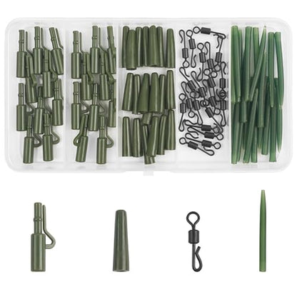 Carp Fishing Tackle Kit 80pcs Quick Change Swivels Lead Clips Rubber Tails Anti Tangle Sleeves Carp Fishing Accessories