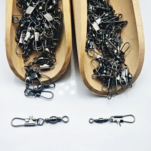 100Pcs Barrel Snap Swivels Fishing Tackle, Size 8# & 12# Stainless Steel Fishing Swivels with Safety Interlock Snaps, 10-20kg Tensile Strength Lure Connector for Freshwater & Saltwater