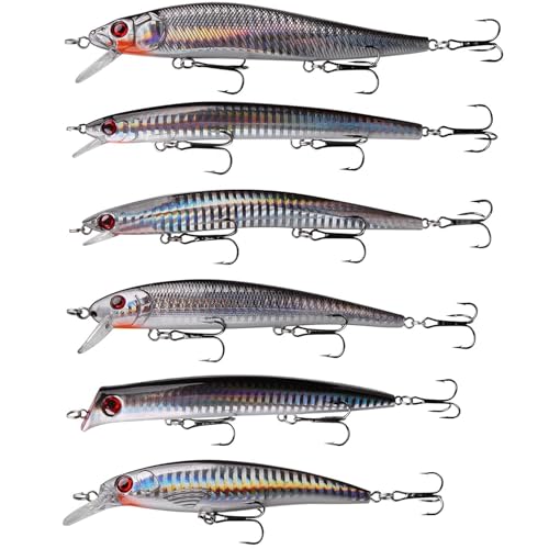 Saltwater Fishing Lure Kit Surf Fishing Popper Minnow Lures Jerkbait Hard Bait Poppers Lure for Striped Plugs Diving Inshore Offshore Ocen Fishing Mackerel Tarpon Barracuda 6PCS/12PCS - color: 6PCS