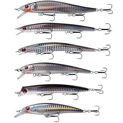 Saltwater Fishing Lure Kit Surf Fishing Popper Minnow Lures Jerkbait Hard Bait Poppers Lure for Striped Plugs Diving Inshore Offshore Ocen Fishing Mackerel Tarpon Barracuda 6PCS/12PCS - color: 6PCS