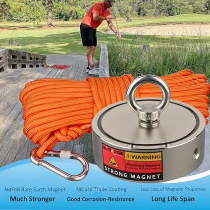 MUTUACTOR Fishing Magnet Kit,1800lbs Double Sided Fishing Magnets Heavy Duty,Φ3.7''Permanent Neodymium Magnet with 65Ft Salvage Rope Sturdy Gloves Bag for Retrieval and Recovery of Treasure - style: 1800lb Magnet(Double Sided)--Φ 3.7"