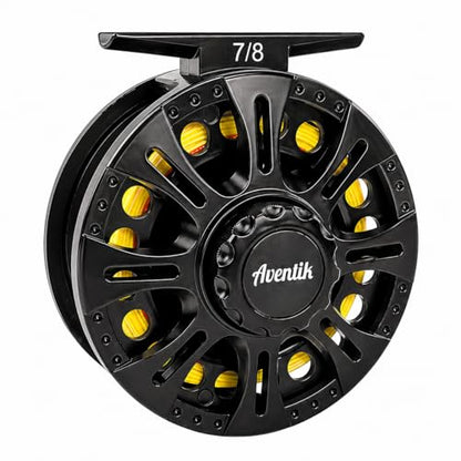 Aventik HVCE Graphite Fly Reel Center Drag System Classic III Graphite Large Arbor Sizes 3/4, 5/6, 7/8 Fly Fishing Reels - size: 7/8, style: With Line