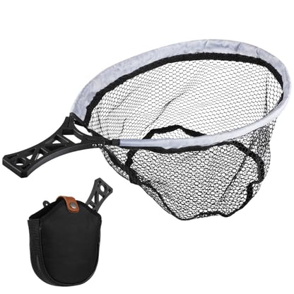 Folding Fly Fishing Net, Lightweight Rubber-Coated Mesh Landing Trout Net with Tackle Bag, Non-Slip Handle, Fly Fishing Gear for Beginners