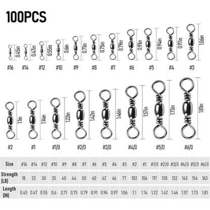 Alwonder 100-Pack Fishing Barrel Swivels, High Strength Stainless Solid Ring Brass Barrel Swivel with Black Nickel Coating, Rolling Fishing Swivels Tackle Line Connector Saltwater Freshwater - size: #16-18LB