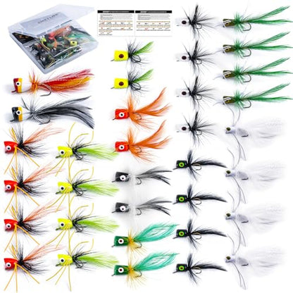 Goture Fly Fishing Poppers Lures, Topwater Popper Flies Bugs Lure, Fly Fish Poppers Fishing Lures Kit, Dry Flies for Panfish Bluegill Crappie Sunfish Bass Trout Salmon - color: A1:34pcs Popper Flies