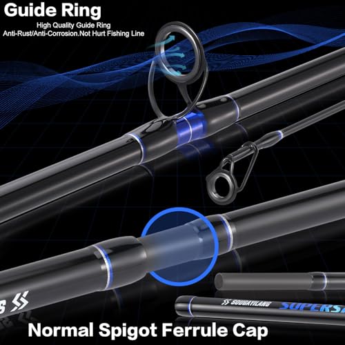 Sougayilang Surf Fishing Rod and Reel Combo, 4 Piece MH/H Saltwater Fishing Combo with 5000 Size Spinning Reel(12'/15') - color: blue, size: 10ft-Spinning-4Pc-Heavy