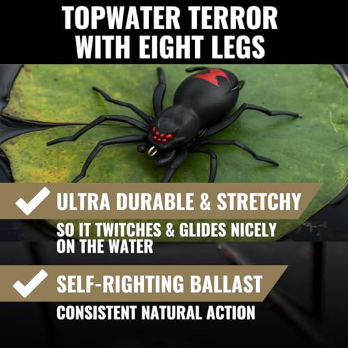 LUNKERHUNT Phantom Spider Lure for Bass Fishing (2.5 Inch) | Topwater Spider Fishing Lure with Natural Walking Action | Soft Hollow Body Weedless Hooks for Trout and Pike - color: Widow Maker