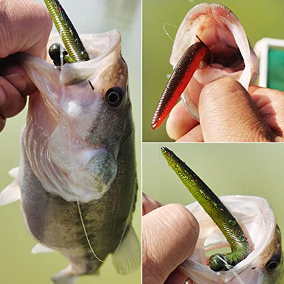 Ned-Rig-Kit-Finesse-Baits-Soft-Plastic-Worms-Fising-Lure for Bass Stick Swimbait Minnow Crawfish Lures Shroom Ned Jig Head Kit - color: 35-Piece 4'' #01 Stick Worms Ned Rig Kit