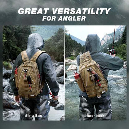 Ghosthorn Fishing Backpack with Tackle Boxes Fish Lip Gripper Pliers Lures Waterproof Tackle Bag with Rod Holder Fishing Gear - color: Khaki, size: Large